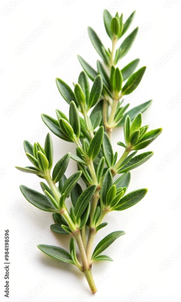 Fototapeta premium Fresh Green Thyme Leaf Isolated on White Background