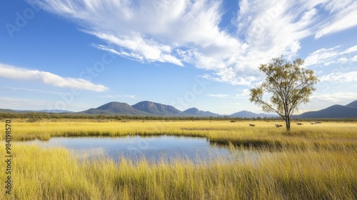 Tranquil Lake Reflected in the Majestic Mountains Under a Clear Blue Sky, Showcasing Natures Beauty and Serenity in a Picturesque Landscape Setting