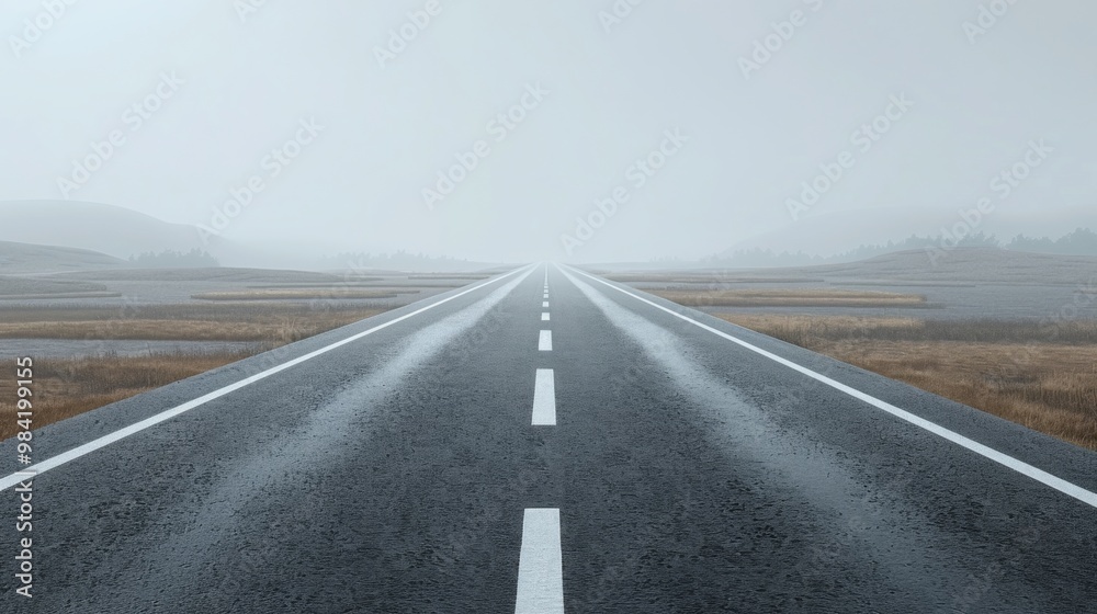 Fototapeta premium Gray Minimalist Scenery with Endless Straight Road Stretching into Distance on Gray Background