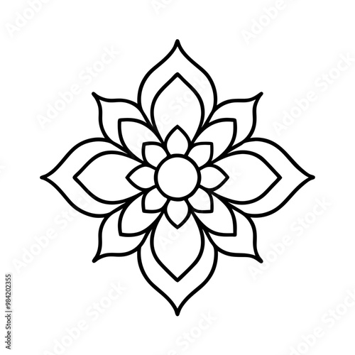 Intricate, symmetrical mandala design with detailed patterns, perfect for meditation and coloring.