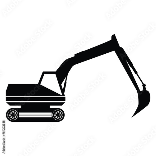 Excavator Silhouette in Black and White Design