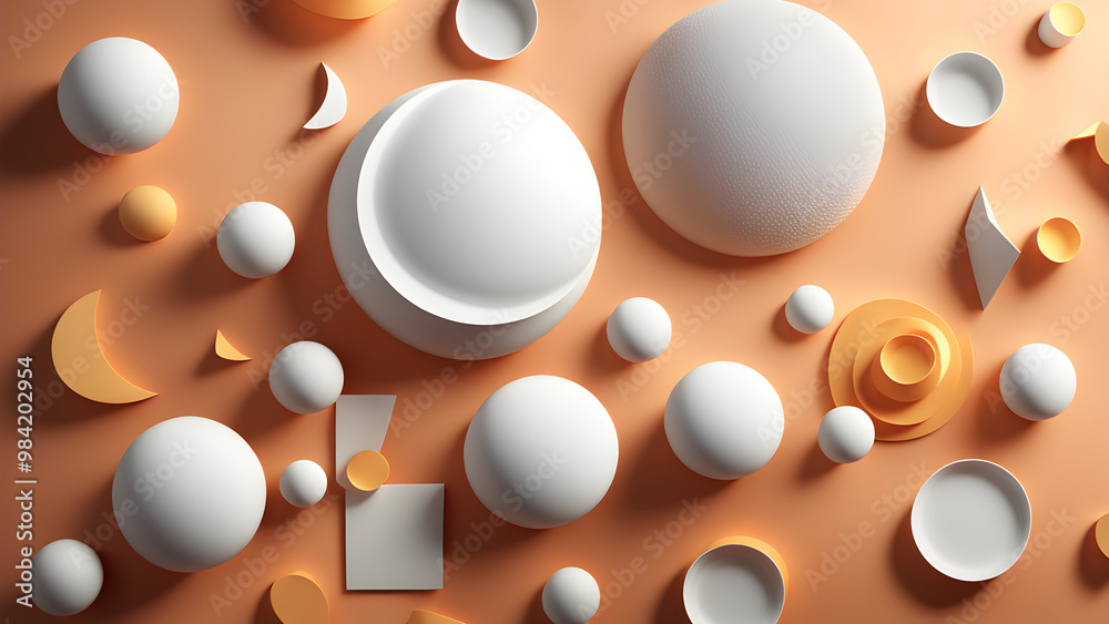 Design a modern and abstract 3D rendering background, featuring separate elements for the sun, moon.
