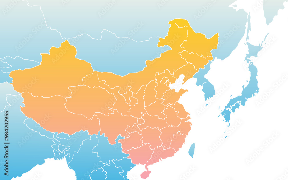 Obraz premium China political map of administrative divisions.Colorful spectrum political map.Map of Asia.
