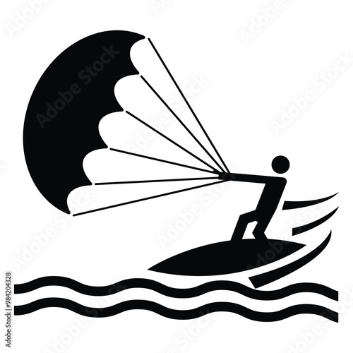 Surfer Riding Waves with Paraglider at Sunset