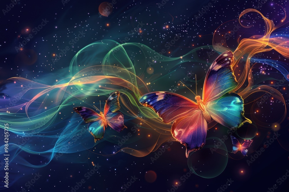 Two colorful butterflies are flying in the sky Two colorful butterflies are flying in the sky
