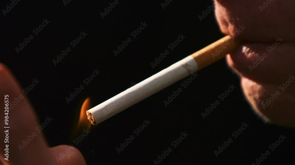 add cigarette to photo Man lighting and smoking a cigarette in super slowmotion