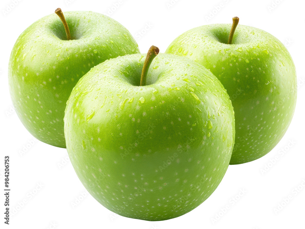 PNG 3 green apples produce fruit photography.