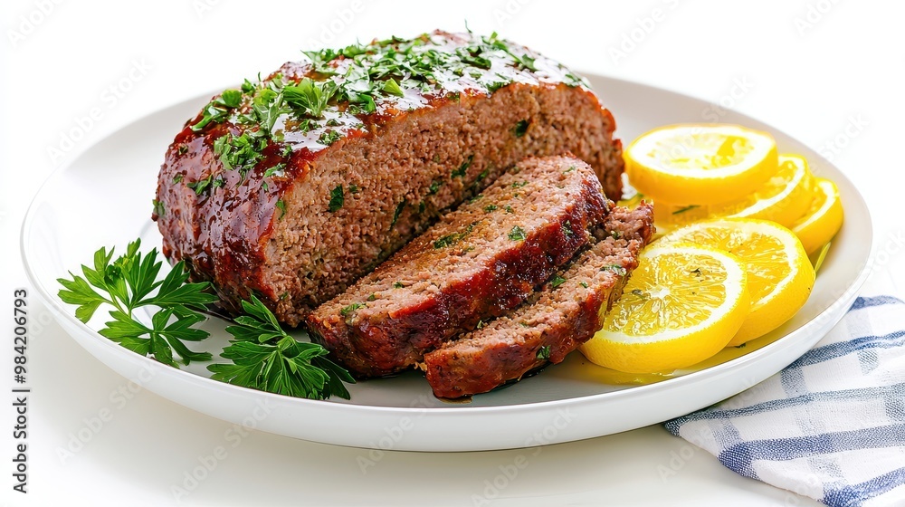 Savory Meatloaf with Fresh Herbs and Lemon Slices Savory Meatloaf with Fresh Herbs and Lemon Slices