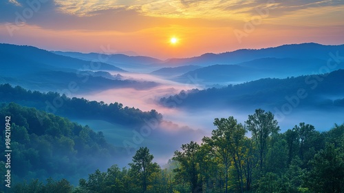 Sunrise Over Foggy Mountain Valley