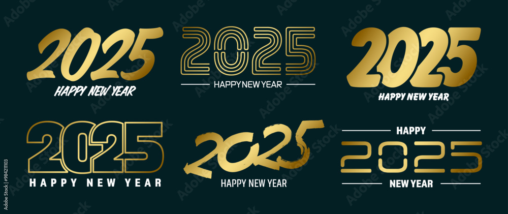 Set of 2025 Happy New Year greeting text designs. Christmas banner, poster, festive greeting card or seasonal promotion template. Collection of 2025 numbers with greetings. Vector illustration Set of 2025 Happy New Year greeting text designs. Christmas banner, poster, festive greeting card or seasonal promotion template. Collection of 2025 numbers with greetings. Vector illustration