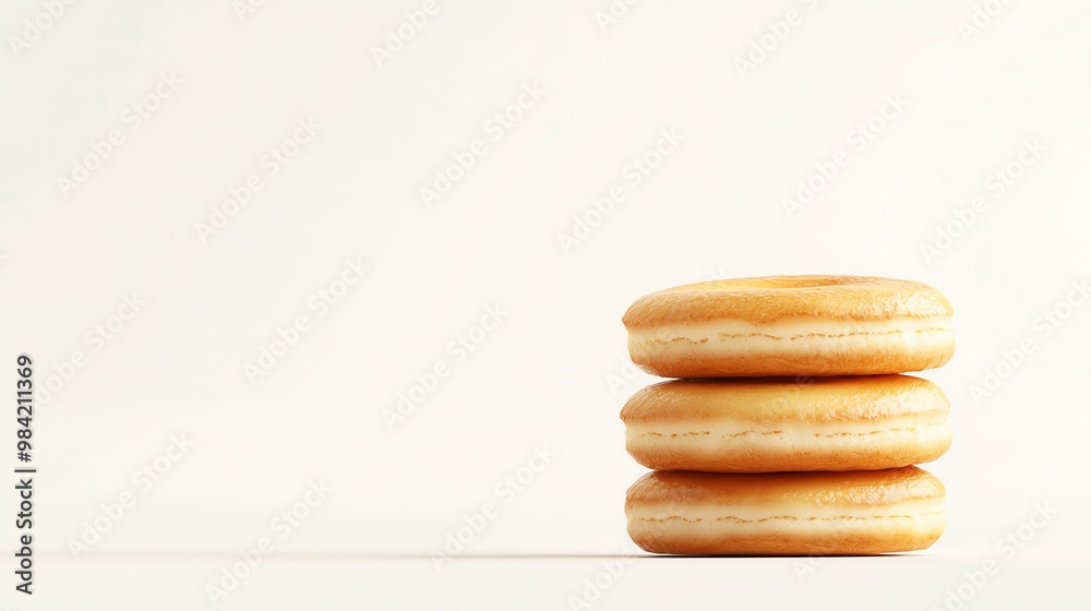 Stack of three glazed donuts on a white isolated background Stack of three glazed donuts on a white isolated background