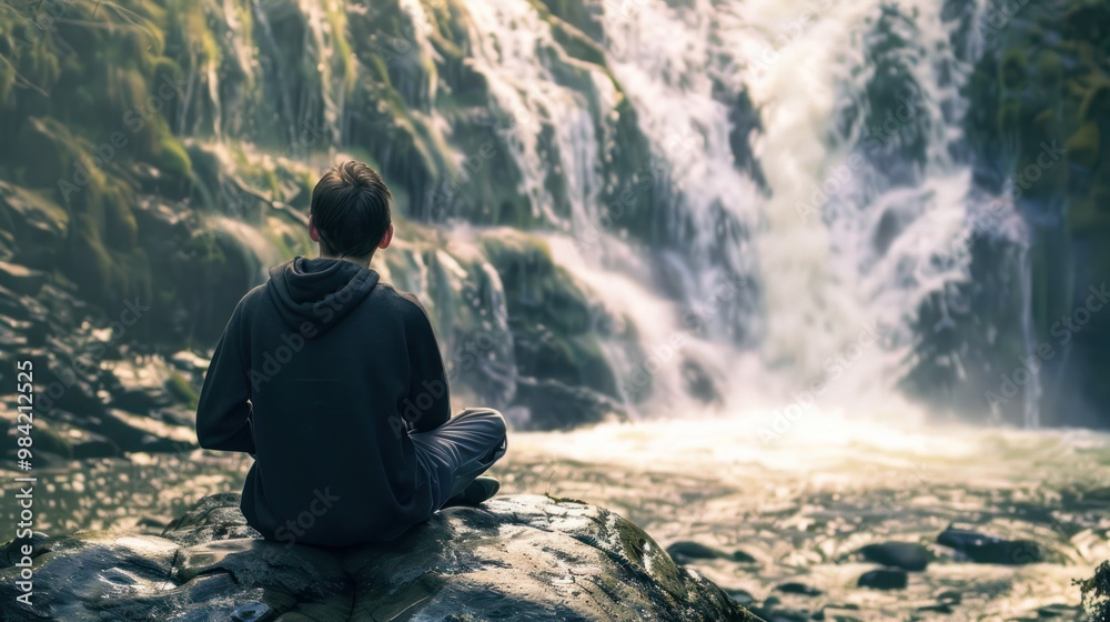 Fototapeta premium Tranquil Meditation by the Waterfall