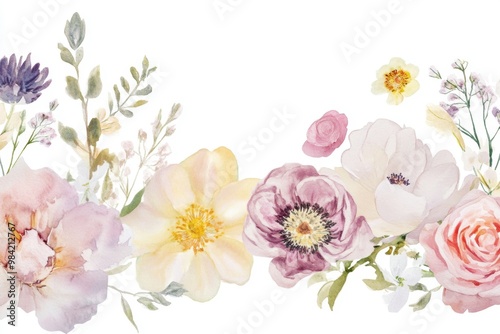Watercolor Floral Border.