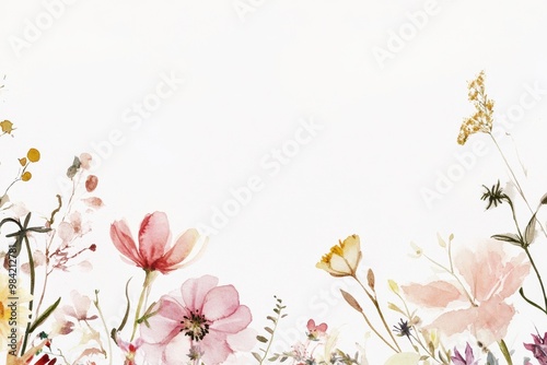 Watercolor Floral Border.
