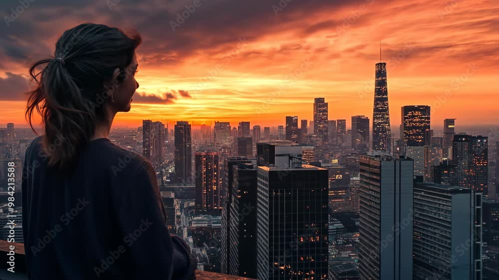 Watch a stunning sunset over a bustling city skyline, capturing the vibrant colors and serene atmosphere at dusk Watch a stunning sunset over a bustling city skyline, capturing the vibrant colors and serene atmosphere at dusk