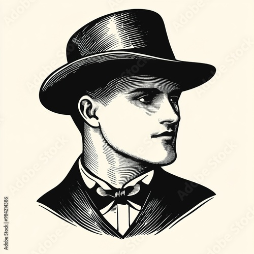 Vintage illustration of a bowler hat, vintage masculine clipar photo