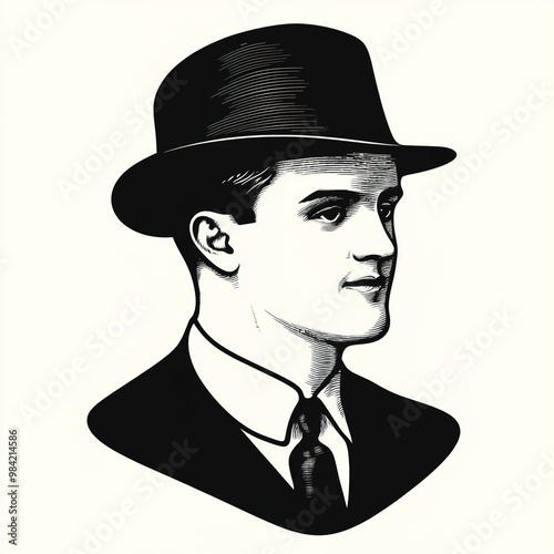 Vintage illustration of a bowler hat, vintage masculine clipar