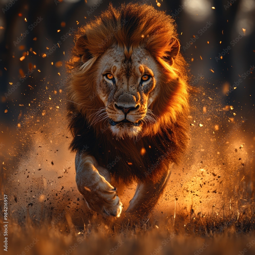 Naklejka premium Lion Running Dust.