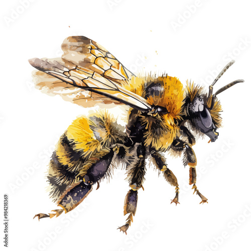 Watercolor drawing of Bee, isolated on a white background, and Bee vector