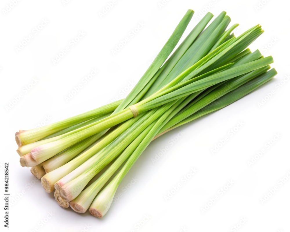 Fresh Lemongrass Isolated on White Background for Culinary and Aromatic Use Fresh Lemongrass Isolated on White Background for Culinary and Aromatic Use