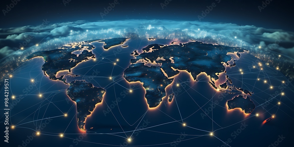 A business-oriented global map with visual connections linking outsourcing teams around the world, highlighting international collaboration A business-oriented global map with visual connections linking outsourcing teams around the world, highlighting international collaboration