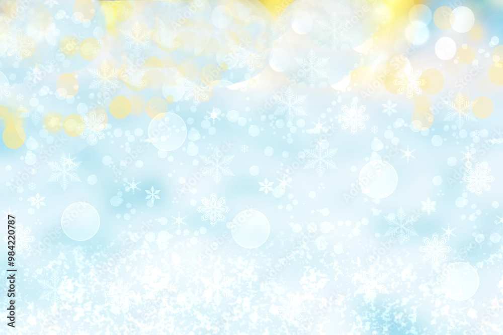 Abstract blurred festive delicate winter christmas or Happy New Year background with shiny blue yellow and white bokeh lighted stars. Space for your design. Card concept. Abstract blurred festive delicate winter christmas or Happy New Year background with shiny blue yellow and white bokeh lighted stars. Space for your design. Card concept.