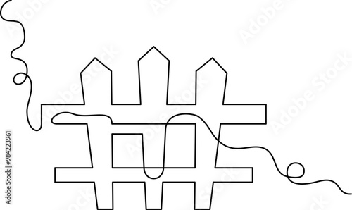 wooden fence illustration in continuous line style. lines, unique, minimal concept. for icons, symbols, signatures