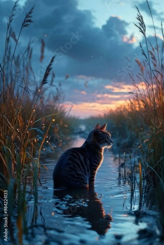 cat in the water