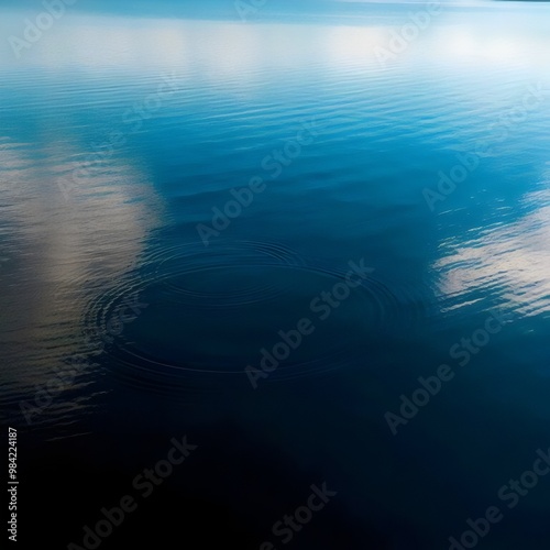 Water surface with reflected sun glare and circles. 3D rendering.