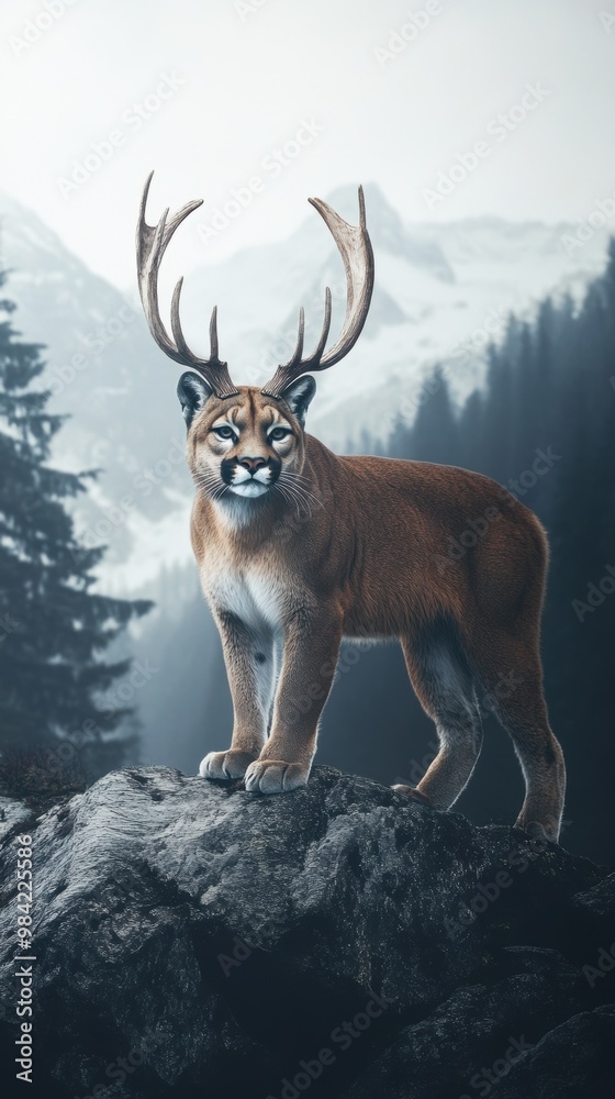 Naklejka premium Cougar with Antlers.