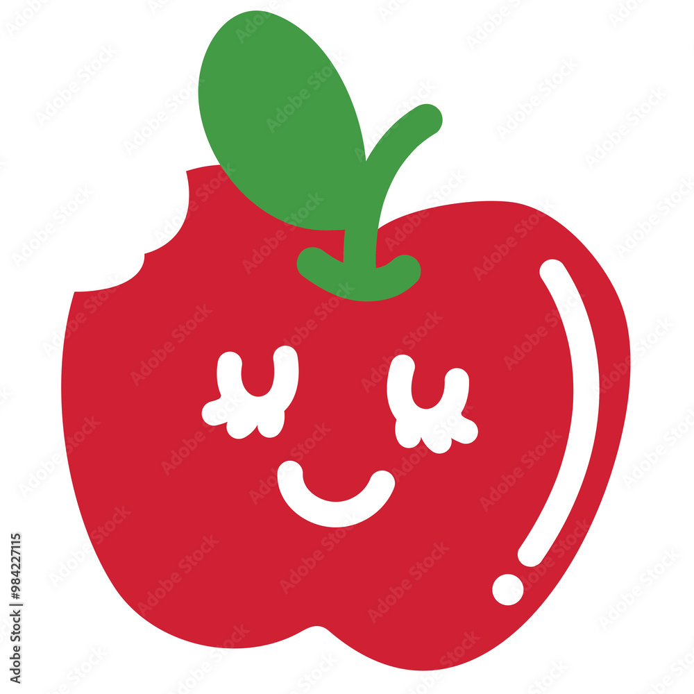 Illustration of happy red apple for fruit, vegan, cartoon character, comic, mascot, grocery shopping, supermarket, diet, healthy ingredient, breakfast, cook book, cute patch, brooch, sticker, print Illustration of happy red apple for fruit, vegan, cartoon character, comic, mascot, grocery shopping, supermarket, diet, healthy ingredient, breakfast, cook book, cute patch, brooch, sticker, print