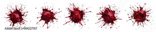 Collection of Blood Splatter Deep Red Isolated On White Background. Generative ai