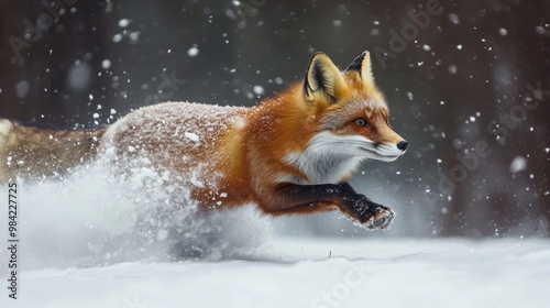 Red Fox Running Snow.