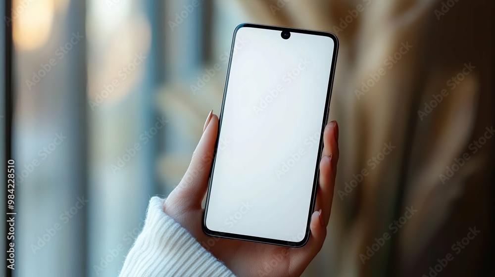 Person Holding a Smartphone with Blank White Screen Person Holding a Smartphone with Blank White Screen