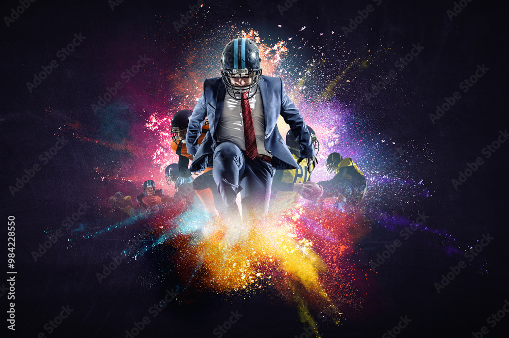 Fototapeta premium Businessman acting as american football players