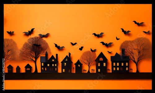 Halloween Karten Design Landschaft schwarz-orange photo