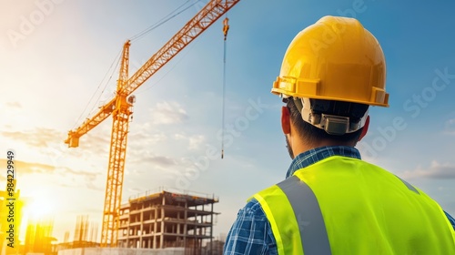 A construction worker wearing a yellow hard hat