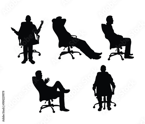 Businessman Sitting in Office Chair Silhouette. People, professional occupation and business activity concept