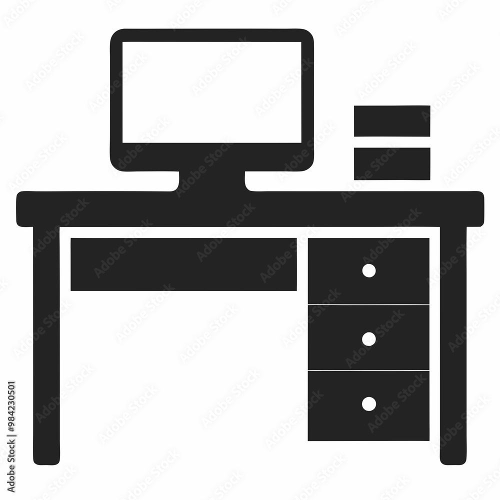 Computer desk icon silhouette vector on a white background Computer desk icon silhouette vector on a white background