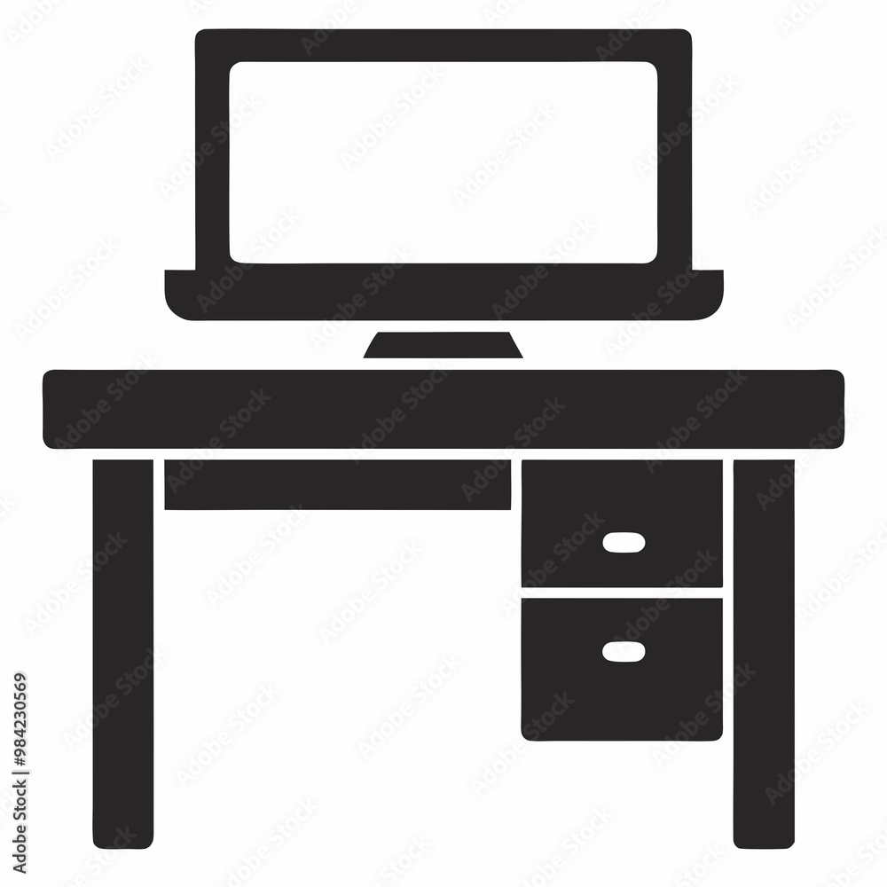 Computer desk icon silhouette vector on a white background Computer desk icon silhouette vector on a white background