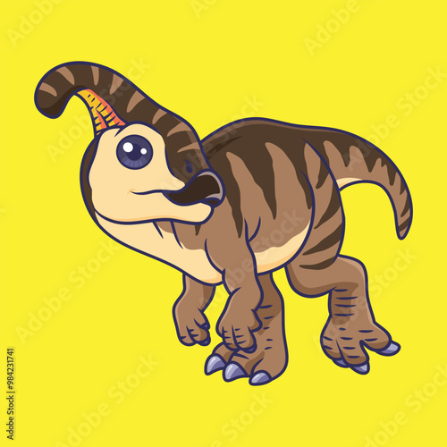 Cute dinosaur parasaurolophus cartoon character vector Illustration.