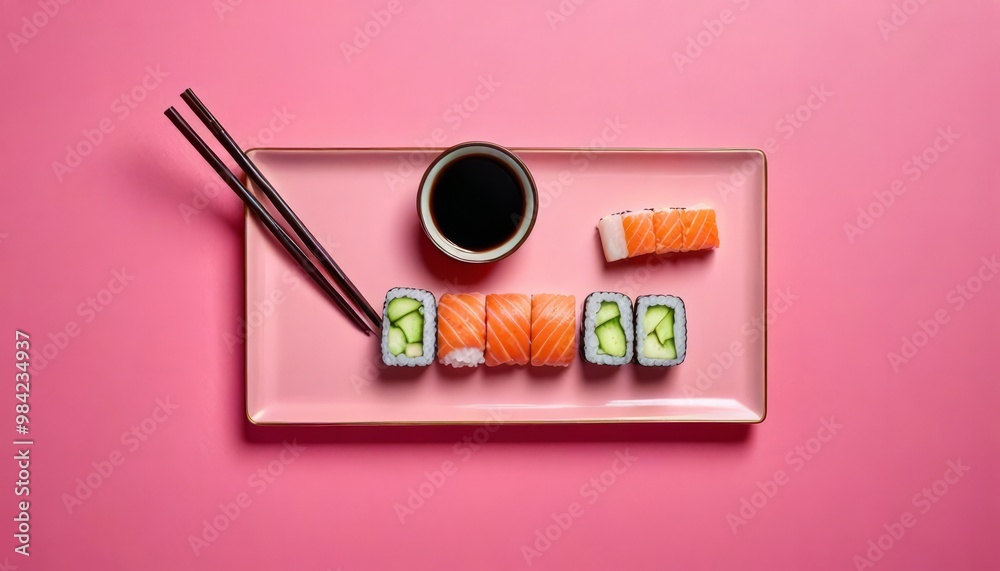 Naklejka premium sushi pink background