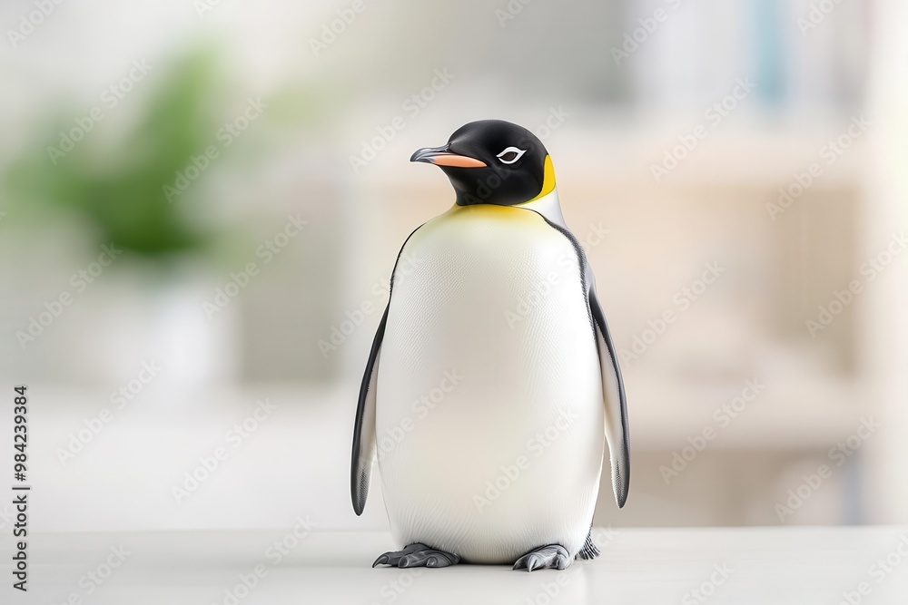 Fototapeta premium Cute penguin figurine on a light background.