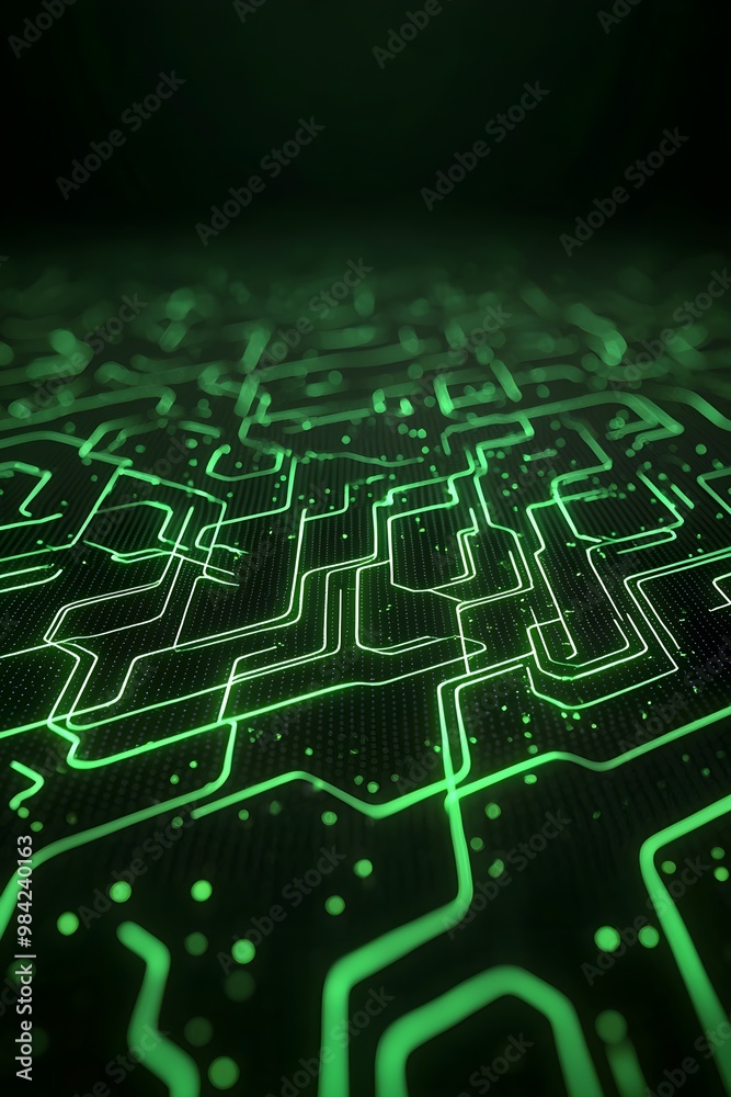 Futuristic AI Framework Visualization with Glowing Green Grids on Dark Background Futuristic AI Framework Visualization with Glowing Green Grids on Dark Background