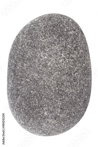 Top view of single black pebble isolated on white background.