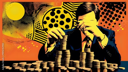 Businessman Counting Money in Pop Art Style