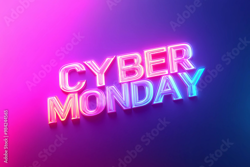 Illustration of neon sign Cyber Monday. Style of Cyber Monday banner with empty space for text