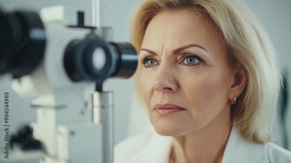 Fototapeta premium Professional woman receiving eye checkup at clinic
