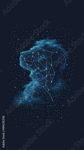 Lion Constellation Art in Starry Night Background