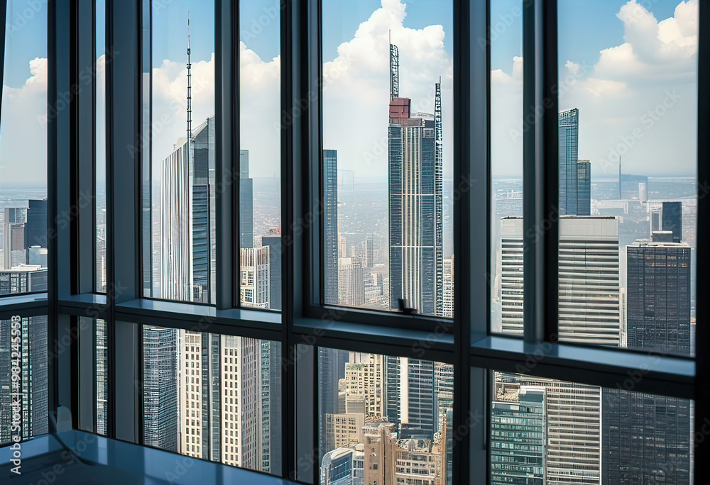 office, short view from the window of a modern office from the top floor of a skyscraper at night, during the day, a large modern metropolis financial center office, short view from the window of a modern office from the top floor of a skyscraper at night, during the day, a large modern metropolis financial center
